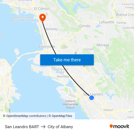 San Leandro BART to City of Albany map