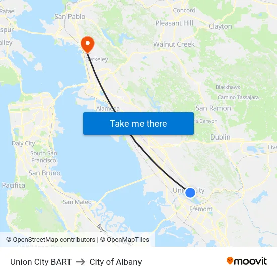 Union City BART to City of Albany map