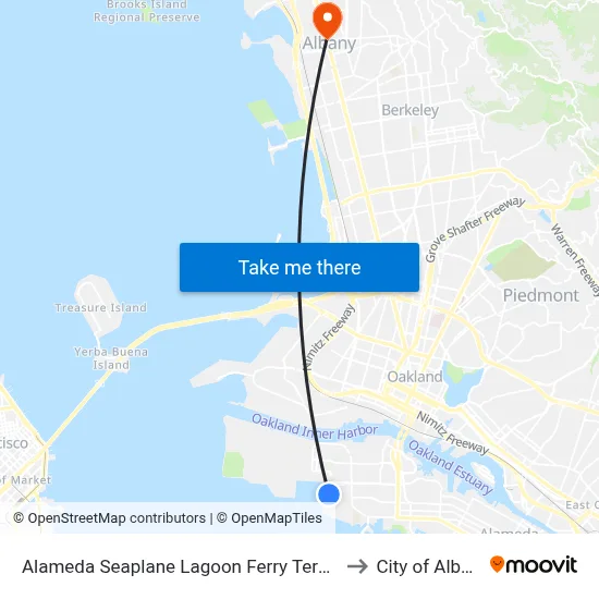 Alameda Seaplane Lagoon Ferry Terminal to City of Albany map