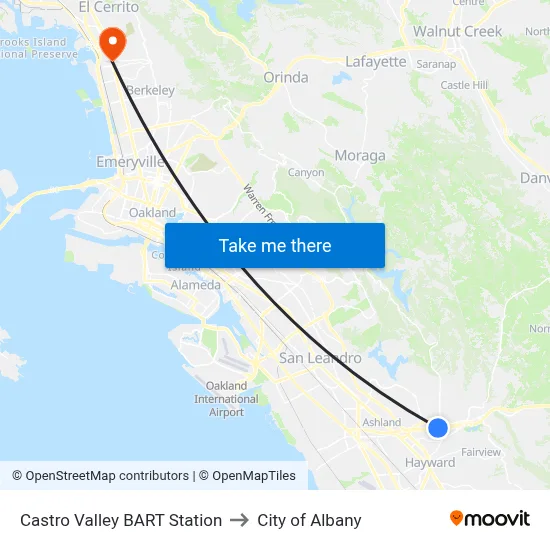 Castro Valley BART Station to City of Albany map