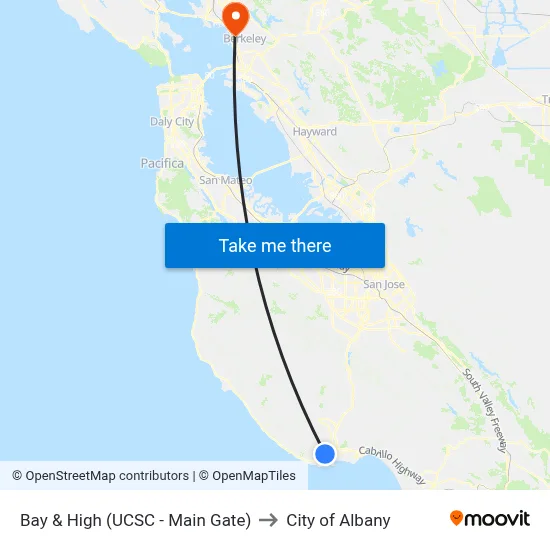 Bay & High (UCSC - Main Gate) to City of Albany map