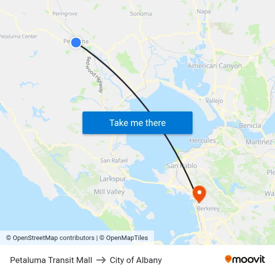 Petaluma Transit Mall to City of Albany map