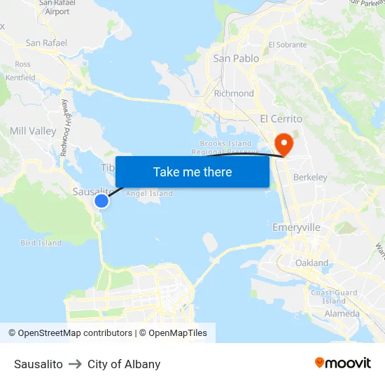 Sausalito to City of Albany map