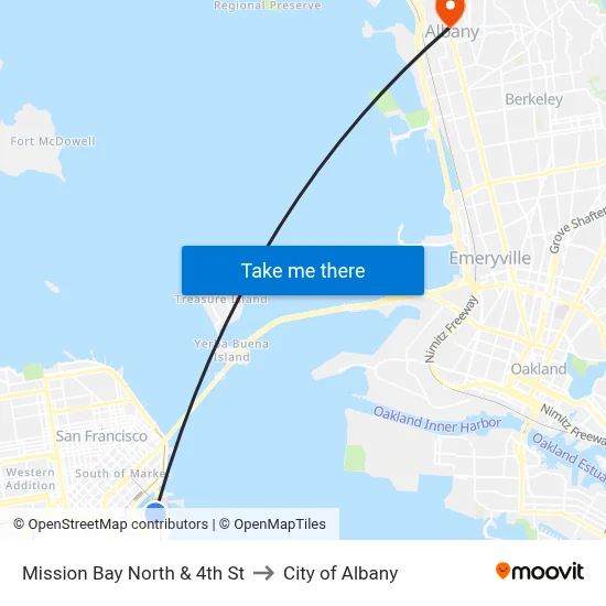 Mission Bay North & 4th St to City of Albany map