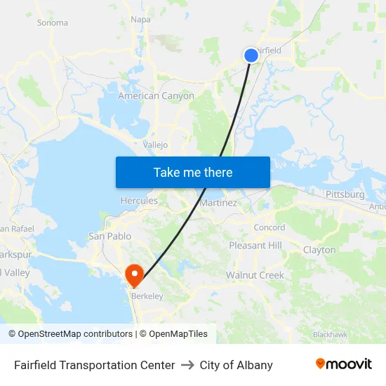 Fairfield Transportation Center to City of Albany map