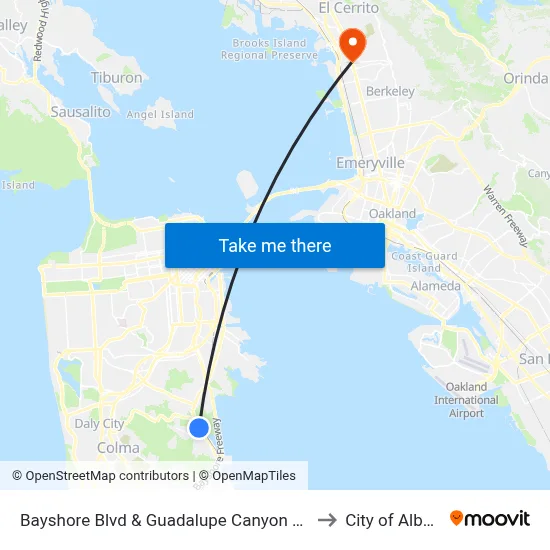 Bayshore Blvd & Guadalupe Canyon Pkwy to City of Albany map