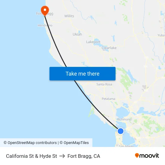 California St & Hyde St to Fort Bragg, CA map