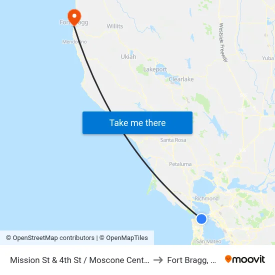 Mission St & 4th St / Moscone Center to Fort Bragg, CA map
