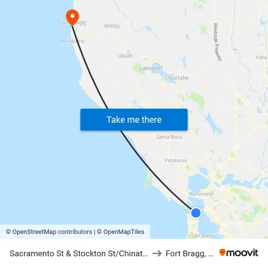 Sacramento St & Stockton St/Chinatown to Fort Bragg, CA map