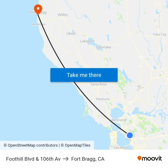 Foothill Blvd & 106th Av to Fort Bragg, CA map