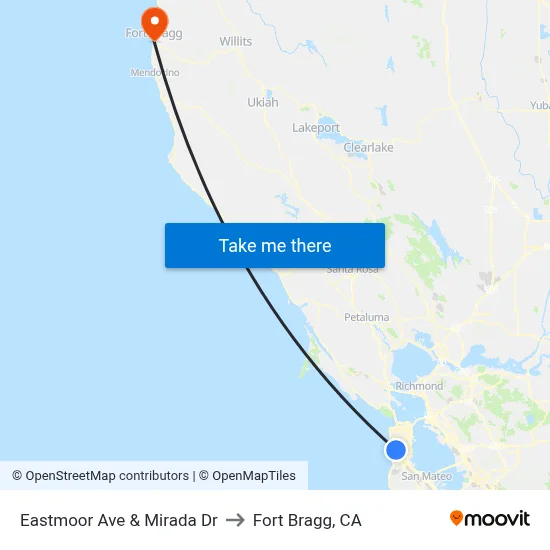 Eastmoor Ave & Mirada Dr to Fort Bragg, CA map