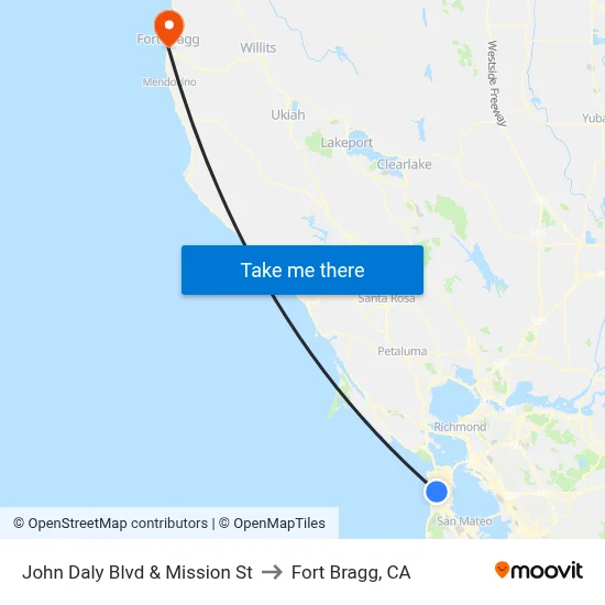 John Daly Blvd & Mission St to Fort Bragg, CA map