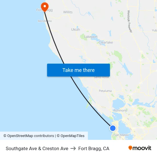 Southgate Ave & Creston Ave to Fort Bragg, CA map