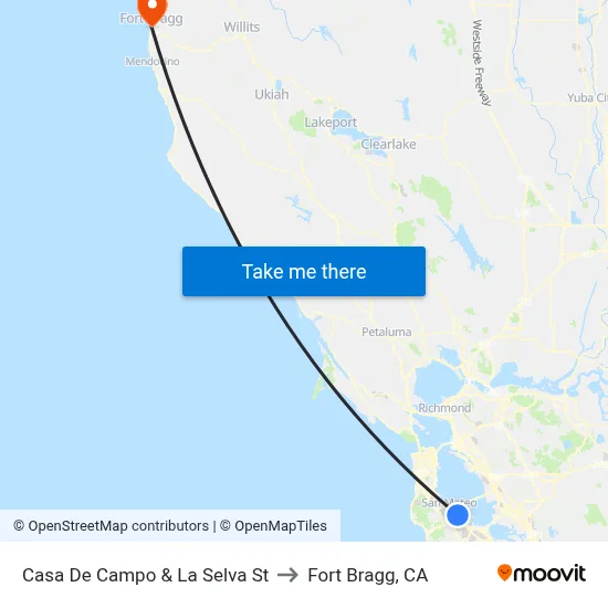 Casa De Campo & La Selva St to Fort Bragg, CA map