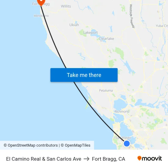 El Camino Real & San Carlos Ave to Fort Bragg, CA map