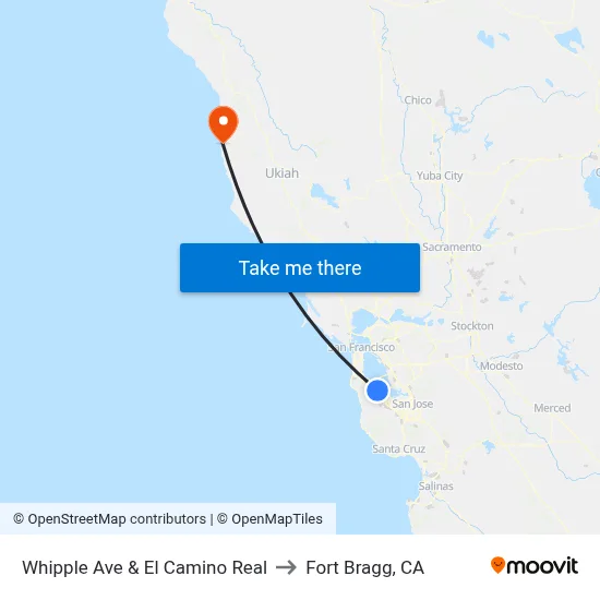 Whipple Ave & El Camino Real to Fort Bragg, CA map