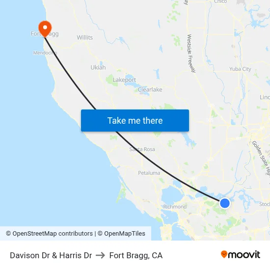 Davison Dr & Harris Dr to Fort Bragg, CA map