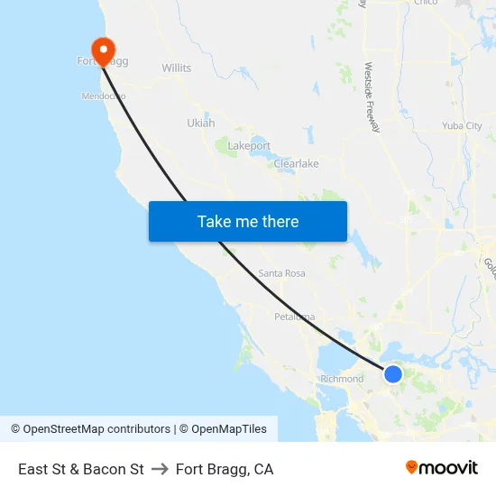 East St & Bacon St to Fort Bragg, CA map