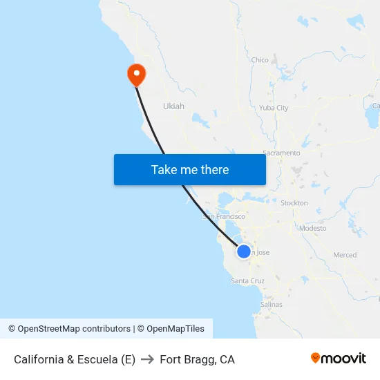 California & Escuela (E) to Fort Bragg, CA map
