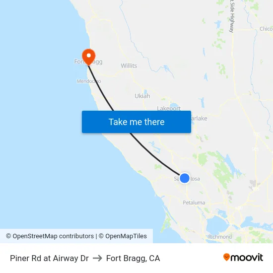 Piner Rd at Airway Dr to Fort Bragg, CA map