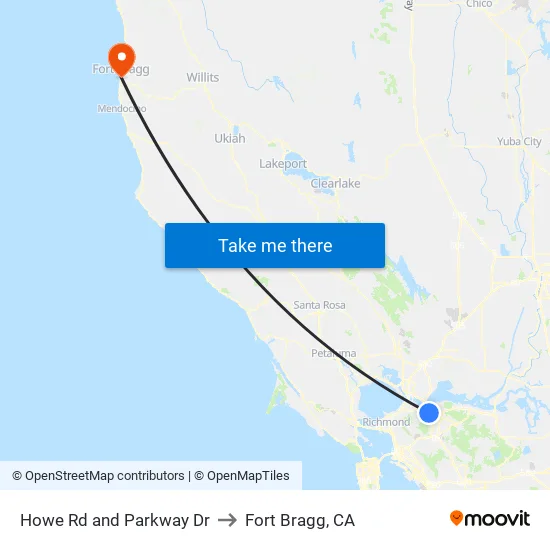 Howe Rd and Parkway Dr to Fort Bragg, CA map