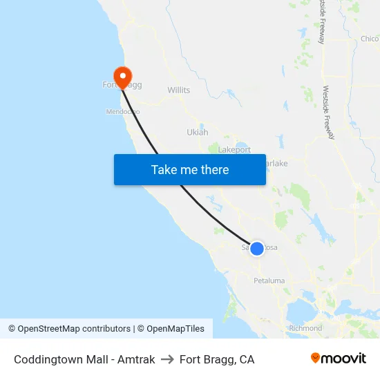 Coddingtown Mall - Amtrak to Fort Bragg, CA map