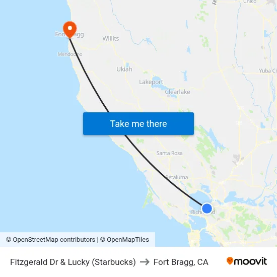Fitzgerald Dr & Lucky (Starbucks) to Fort Bragg, CA map