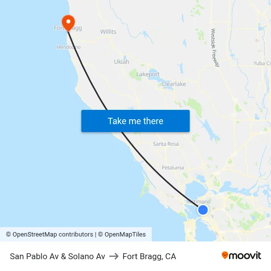 San Pablo Av & Solano Av to Fort Bragg, CA map