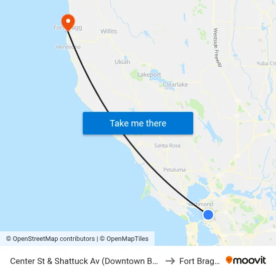 Center St & Shattuck Av (Downtown Berkeley BART) to Fort Bragg, CA map