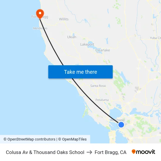 Colusa Av & Thousand Oaks School to Fort Bragg, CA map