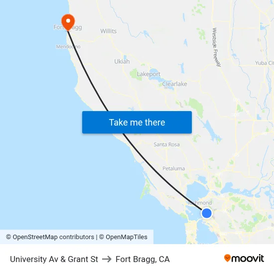 University Av & Grant St to Fort Bragg, CA map