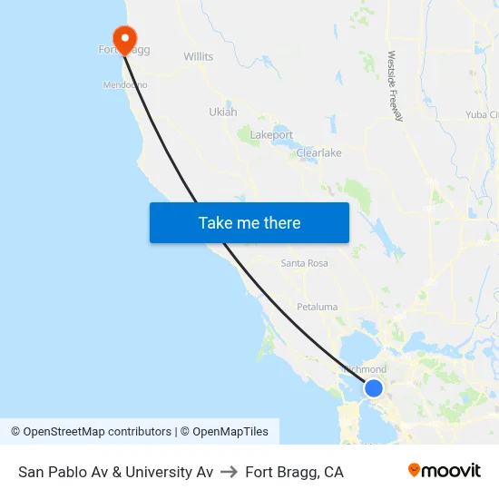 San Pablo Av & University Av to Fort Bragg, CA map