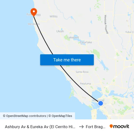 Ashbury Av & Eureka Av (El Cerrito High School) to Fort Bragg, CA map