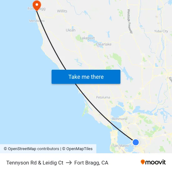 Tennyson Rd & Leidig Ct to Fort Bragg, CA map