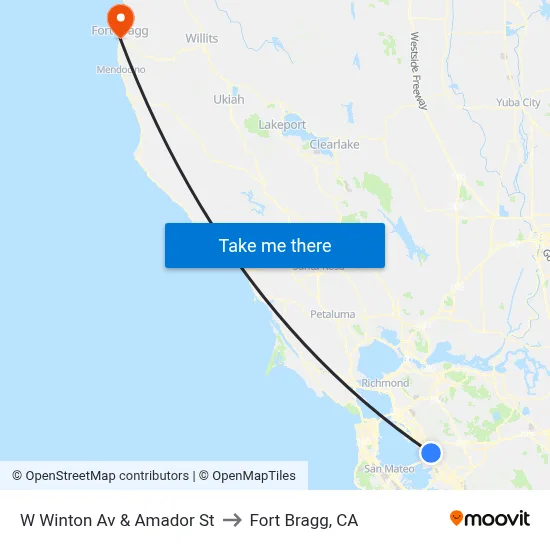 W Winton Av & Amador St to Fort Bragg, CA map