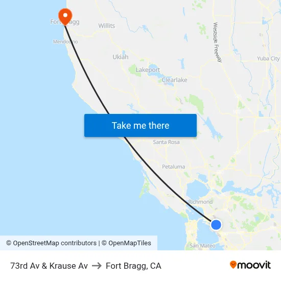 73rd Av & Krause Av to Fort Bragg, CA map