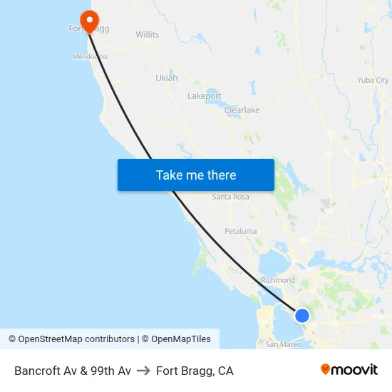 Bancroft Av & 99th Av to Fort Bragg, CA map