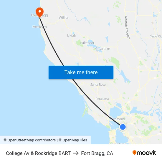 College Av & Rockridge BART to Fort Bragg, CA map