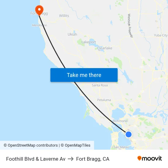 Foothill Blvd & Laverne Av to Fort Bragg, CA map
