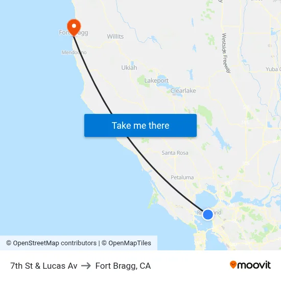 7th St & Lucas Av to Fort Bragg, CA map