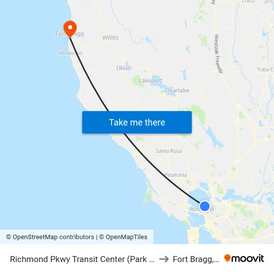 Richmond Pkwy Transit Center (Park & Ride) to Fort Bragg, CA map