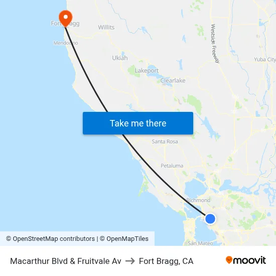 Macarthur Blvd & Fruitvale Av to Fort Bragg, CA map