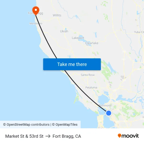 Market St & 53rd St to Fort Bragg, CA map