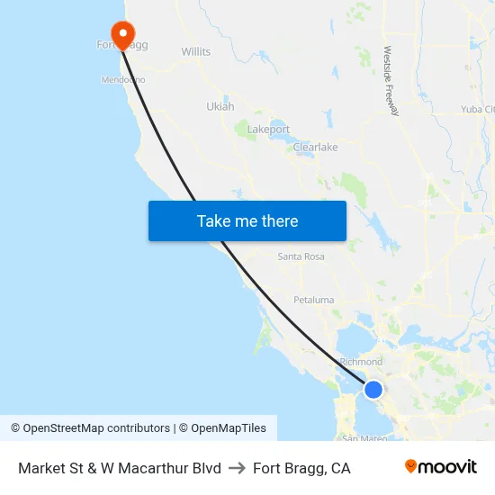 Market St & W Macarthur Blvd to Fort Bragg, CA map