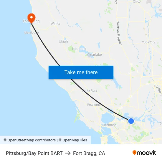 Pittsburg/Bay Point BART to Fort Bragg, CA map