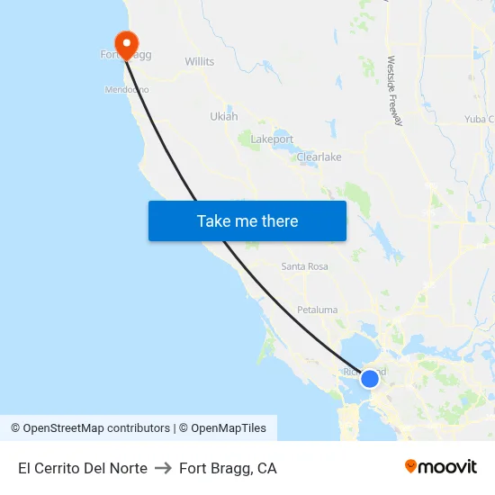 El Cerrito Del Norte to Fort Bragg, CA map