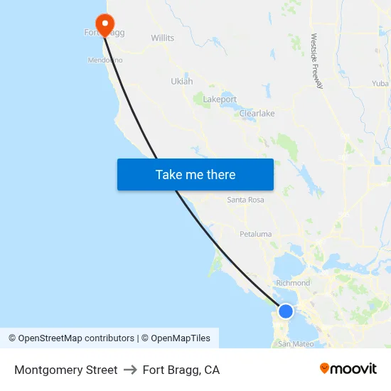 Montgomery Street to Fort Bragg, CA map