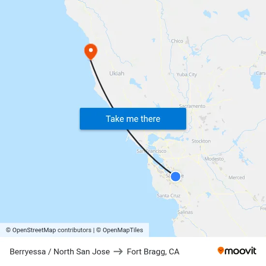 Berryessa / North San Jose to Fort Bragg, CA map