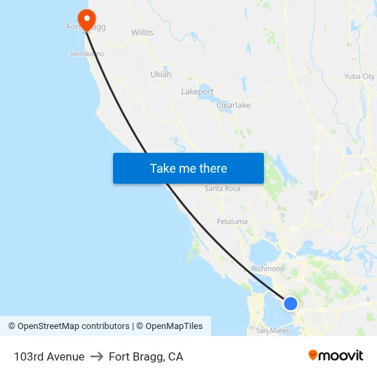 103rd Avenue to Fort Bragg, CA map