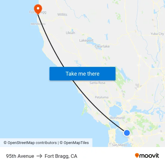 95th Avenue to Fort Bragg, CA map